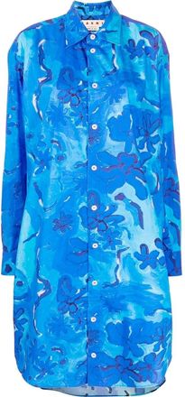 Marni floral pattern shirt dress - women - Cotton - 38 - Blue