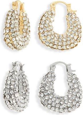 Natasha Set of 2 Pav&eacute; Crystal Huggie Hoop Earrings in Gold/Silver at Nordstrom Rack