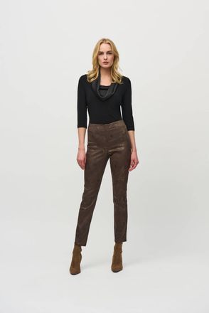 Joseph Ribkoff Foiled Animal Print Classic Denim Pants In Brown/ Multi
