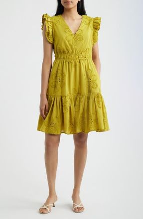 Anne Klein Floral Embroidered Ruffle Dress in Moss at Nordstrom, Size 16