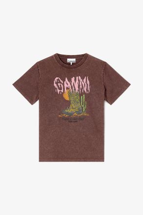 Ganni Brown Vintage Wash T-shirt - Size S Organic Cotton