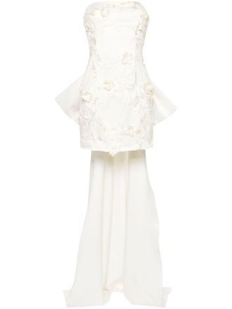 Rotate floral-appliqué tulle minidress - women - Elastane/Polyester/Viscose - 34 - White