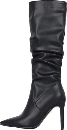 Generic Women Knee Boots Heels Stiletto Slip-On Pointed Toe Soft Leather Pleated Long Boots