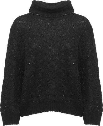 PANICALE Pullover met hoge hals en pailletten van alpacamix - Dames - Coltruien - Zwart - S - Pailletten - Truien & Vesten