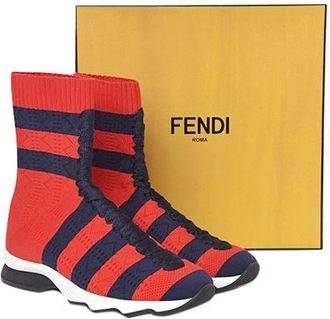 Fendi Red/ Blue Knit Socks Sneakers Size 36