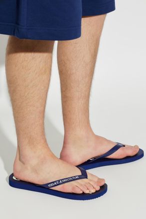 Versace Jeans Couture Rubber Flip-flops With Logo, Mens, Navy Blue
