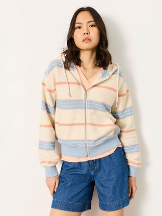 Fat Face FatFace Flora Multi Textured Stripe Zip Through Hoodie