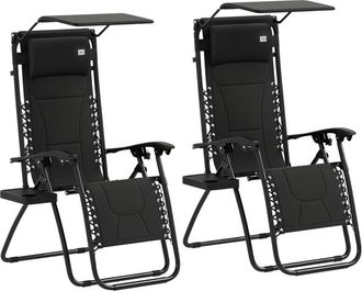 OUTSUNNY 2 Pcs Zero Gravity Lounger Chair, Folding Reclining Chair, Black