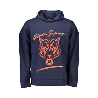 Plein Sport Hoodies & sweatvesten, Heren, Blauw, XL, Katoen, Blauwe Heren Sweater Dynamische Details