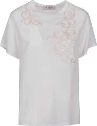 Ermanno Scervino Round Neck Embroidered Acetate Top