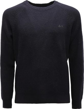 Sun 68 Navy Blue Wool Blend Sweater - Heren - Ronde hals truien - Blauw - S - Wol - Truien & Vesten