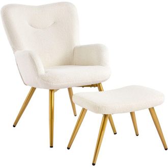 Yaheetech Sill&oacute;n Con Orejeras De Tela Boucle, Sill&oacute;n Relax Con Reposapi&eacute;s, Sill&oacute;n De Sal&oacute;n Con Respaldo Plegable, Sill&oacute;n De Tv Para Sala De Estar/dormitorio, Co