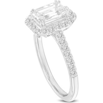 LuvMyJewelry Valora 14K White Gold Emerald Cut Lab Grown Diamond Halo Engagement Ring - 1.95 ctw at Nordstrom, Size 7.5