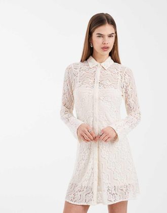 Miss Selfridge Vestito camicia aderente in pizzo-Bianco