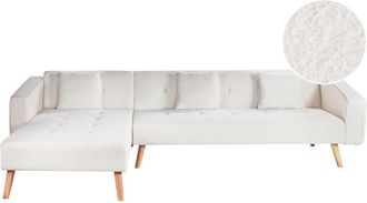 Beliani Beliani - Sof&aacute; Cama Esquinero Con Capiton&eacute; Boucl&eacute; Crema Blanco Crema Derecho Vadso