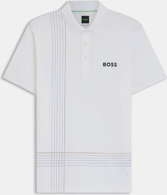 HUGO BOSS Mens Quick Dry Polo Shirt with Check Artwork in White - Size X-Large