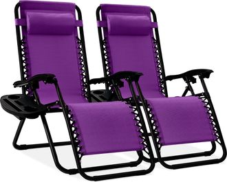 Best Choice Products Set of 2 Zero Gravity Lounge Chair Recliners for Patio, Pool w/ Cup Holder Tray