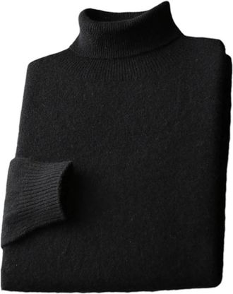 Generic Mens Solid Merino Wool Turtleneck Pullover Jumpers Thick Warm Jumpers Soft Casual Knitwear Basic Tops Black XXL