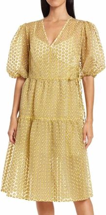 Topshop Daisy Puff Sleeve Faux Wrap Dress In Yellow