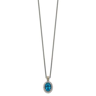 Diamond2Deal Sterling Silver with 14K Accent Oval London Blue Topaz Hinged Bail Pendant Necklace