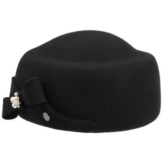 Lierys Valija Pillbox Hat Elegant Wool Felt Stones Bow Made in Italy Women Autumn Winter Black