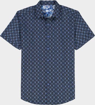 Robert Graham Mens Bramston Geometric Satin Short-Sleeve Shirt