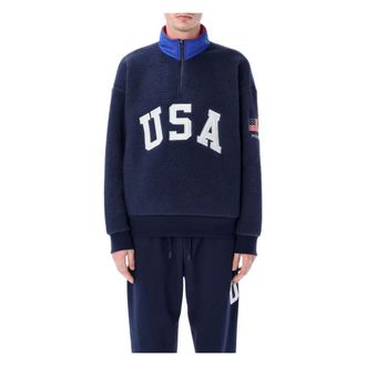 Polo Ralph Lauren Zip-throughs, male, Blue, Size: XS Knit Half Zip Sweatshirt