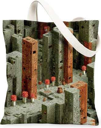 Generic Cityscape Canvas Tote Bags, Urban Art Design Reusable Grocery Bags, Modern Vintage Lightweight Washable Shoulder Strap for, Multicolor, 13x15 Inch