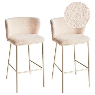 Beliani Beliani - Conjunto De 2 Sillas De Bar Modernas Asiento Tapizado Sin Reposabrazos Respaldo Curvo Patas Negras Boucl&eacute; Beige Claro Mina Ii
