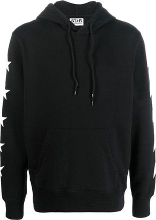 Golden Goose Black Hoodie With Star Graphics And Front Pocket