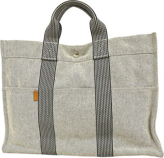 Herm&egrave;s Gray Canvas Tote Bag (Pre-Owned)