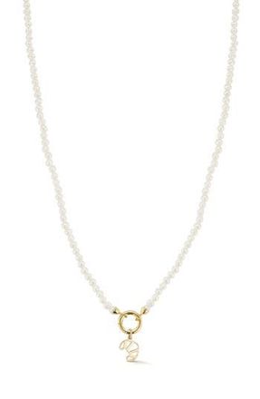 Ember Fine Jewelry 14K Yellow Gold Croissant Charm Beaded Necklace in Gold/pearl at Nordstrom Rack
