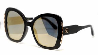 Elie Saab Womens Es 030/s Sunglasses In Shinny Black/grey Lenses With Gold Mirror