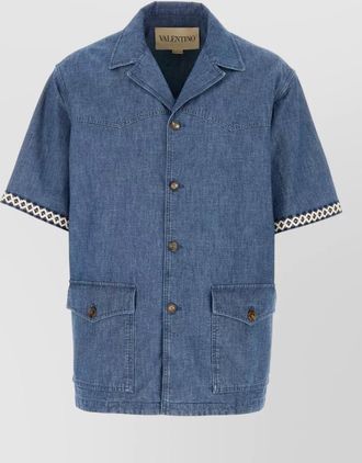 Valentino Garavani denim shirt short sleeves patch pockets embroidery