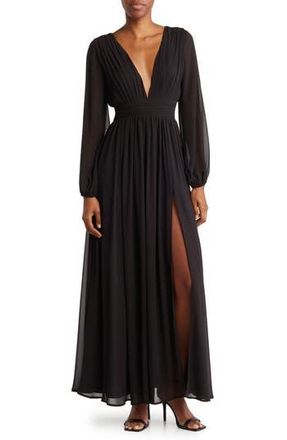 By Design Iris Plunge Neck Long Sleeve Maxi Dress in Jet Black at Nordstrom Rack, Size X-Small
