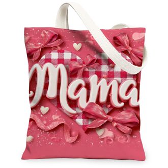 Generic ValentineS Day Heart Canvas Tote Bags, Cute Bow Design Reusable Shopping Bags, Lightweight Washable Shoulder Strap Canvas, Peach, 13x15 Inch