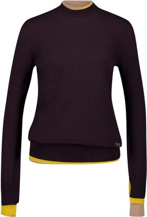 Fendi Contrast Trim Wollen Trui - Dames - Ronde hals truien - Paars - 2XS - Wol - Truien & Vesten