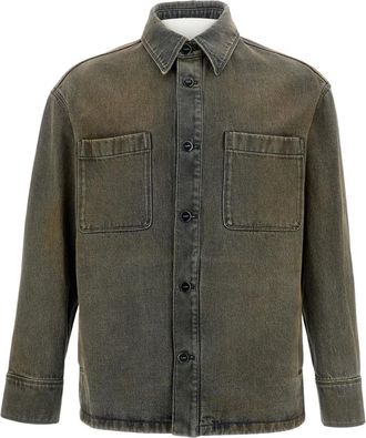 Fendi Denim Shirts, male, Blue, Size: M Overdyed Denim Shirt