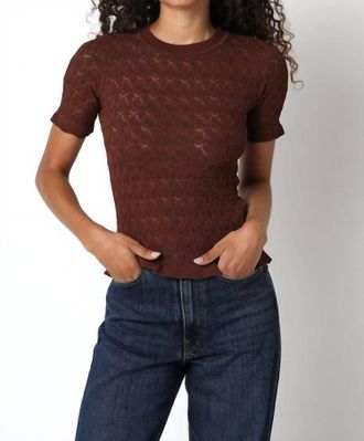 Olivaceous Sinclair Crochet Short Sleeve Sweater In Brown
