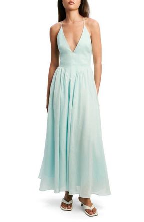 Bardot Arletha Halter Fit & Flare Maxi Dress in Soft Blue at Nordstrom, Size 8
