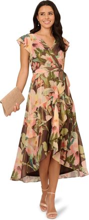 Adrianna Papell Womens Floral Hi Low Midi Dress - Brown - Size 10 UK