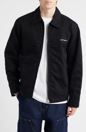 Carhartt Work in Progress Modular Script Embroidered Twill Jacket in Black /White at Nordstrom, Size X-Small