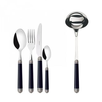 Bugatti Dorico Ghiera Argento Anticato, Posate Set 49 Pz, Scatola Gallery, Casa Bugatti - Colore: Nero