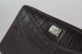 Dolce & Gabbana Mens Brown Exotic Leather Zip Around Continental Clutch Wallet