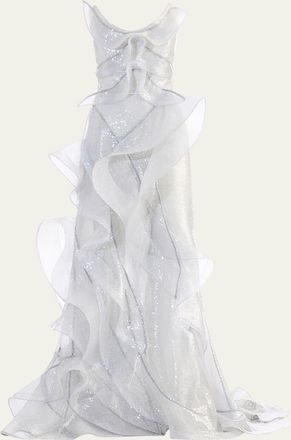 Maticevski Refraction Strapless Ruffle Sequin Trumpet Gown