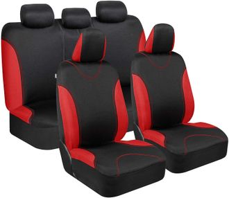 OEM Juego Completo De Fundas Rojas Para Asientos De Coche: Fundas Universales A Juego Para Camiones Y Suv Fundas Para Asientos Delanteros, Asientos Traser