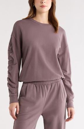 Zella Cinch Side Long Sleeve Top in Grey Plum at Nordstrom, Size X-Small