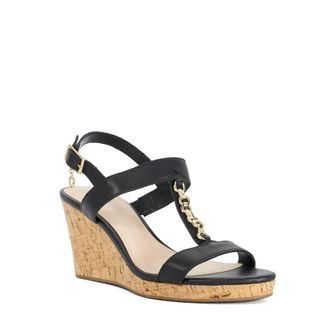 Dune London Womens Ladies Kasslie - T-Bar Cork Wedge - Black Leather - Size UK 3