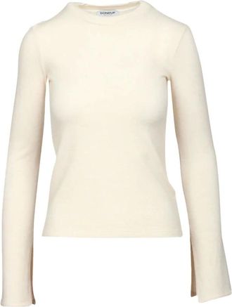 Dondup Truien & Vesten, Dames, Wit, XS, Polyester, Zachte T-shirt met lange mouwen en splitten