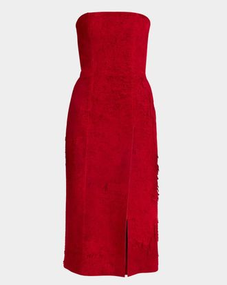 Alexander McQueen Strapless Textured Suede Slit Midi Dress